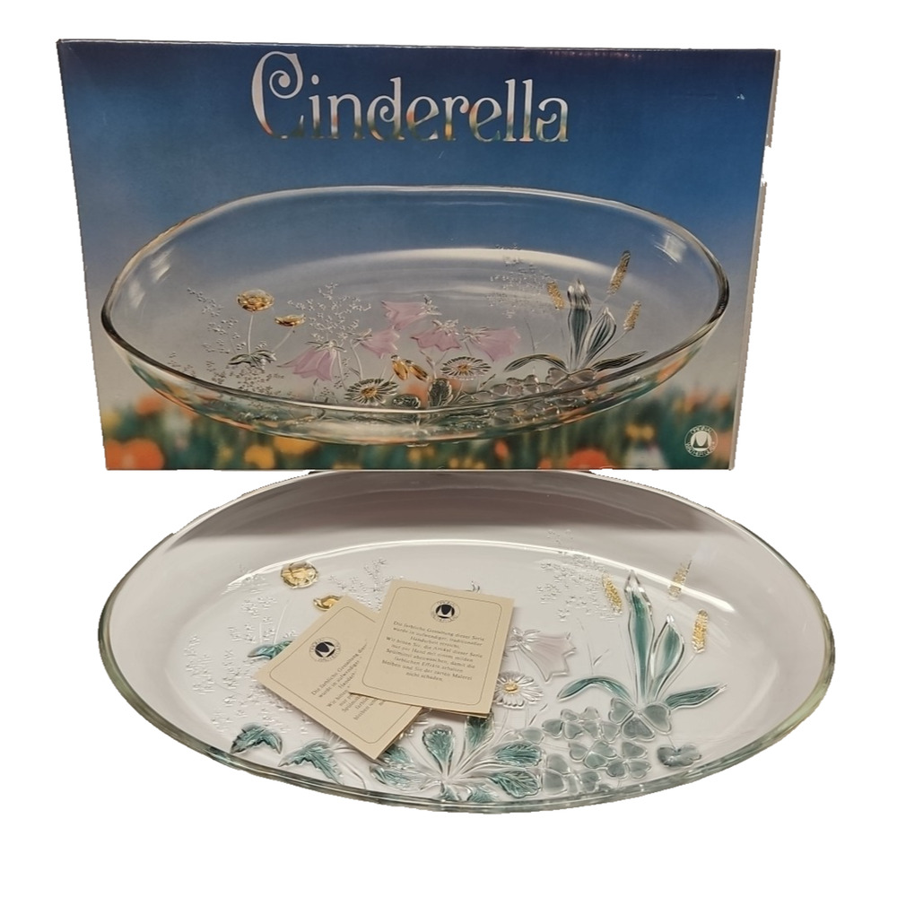Mikasa Crystal Cinderella Deep oval Platter Bowl 13 3/4" NIB Pastel Floral